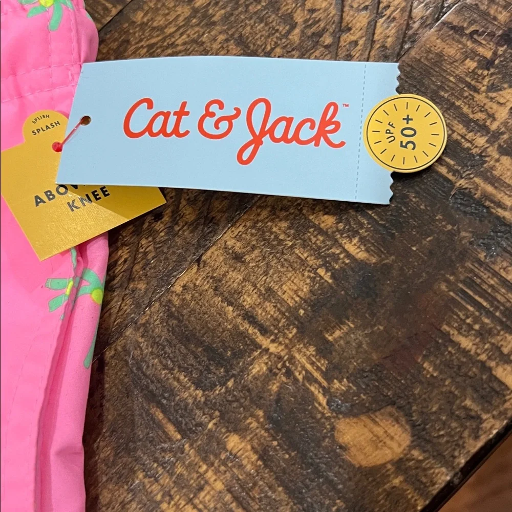 Cat & Jack Pink Shorts with Green Palm Print